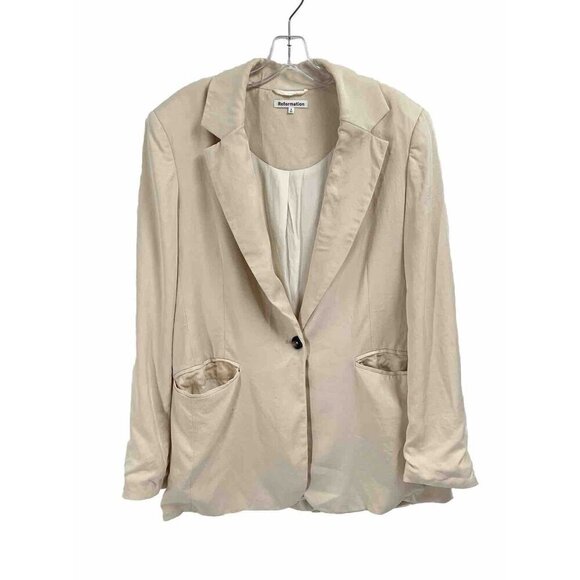 Reformation Jackets & Blazers - Reformation Oversized Long Line Blazer Creme Color One Button Tencel Sz S